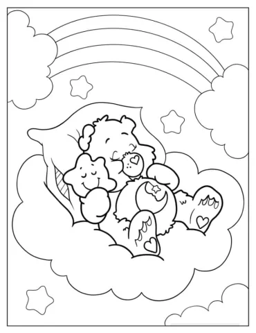 Cute Bedtime Bear Sleeping On A Cloud Coloring Sheet