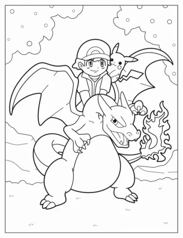 Ash And Pikachu On Charizard_s Back
