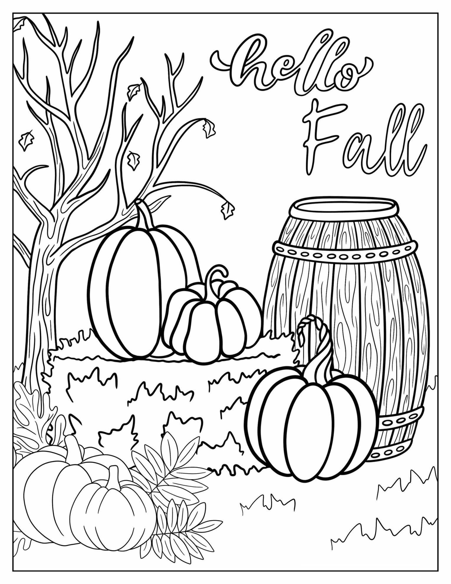 Autumn Scenery Of Pumpkins And Wooden Barrel