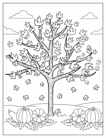 Tree Shedding Leaves In Autumn Coloring Page