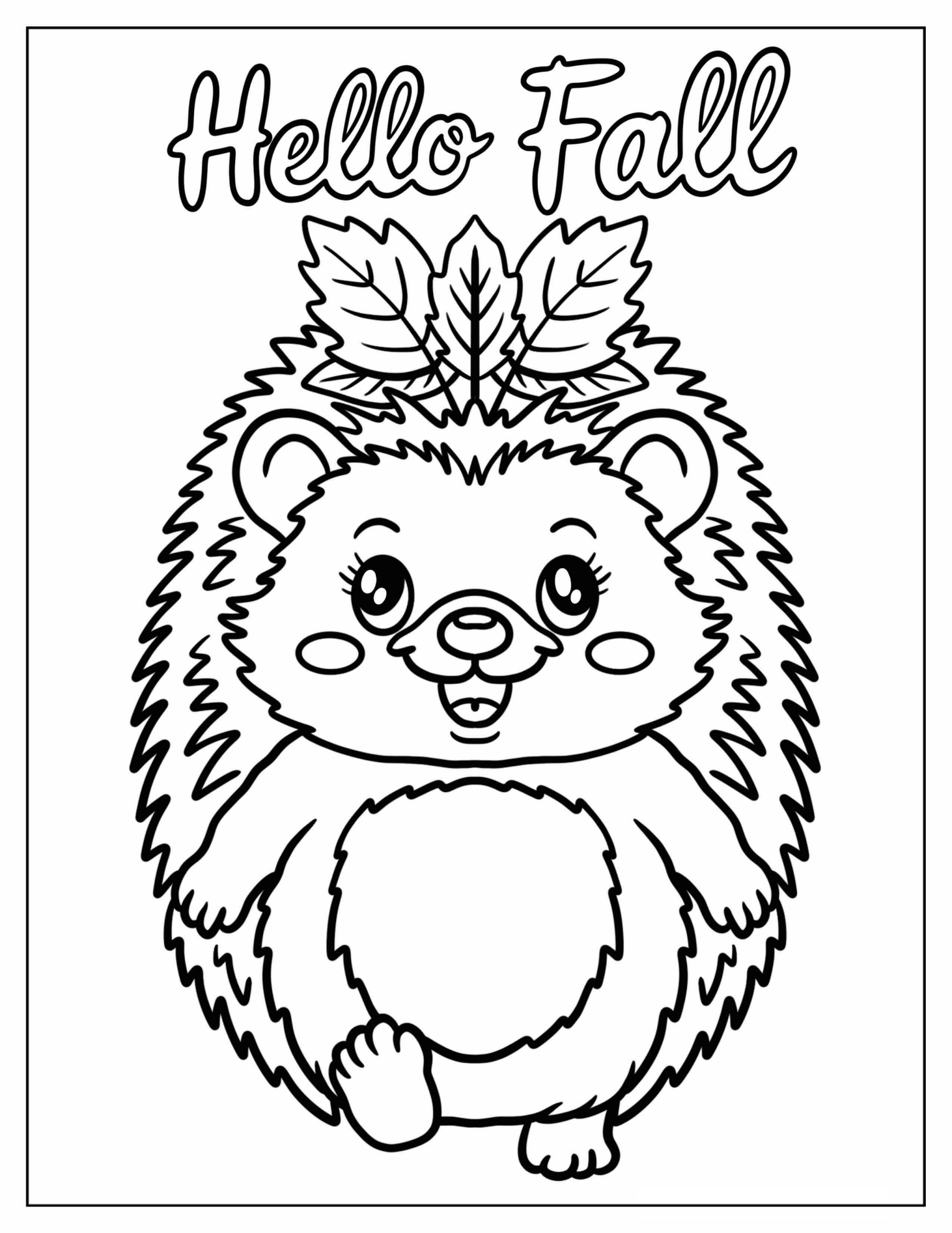 Cute Hedgehog with Autumn Leaves on Its Head Coloring Page for Kids