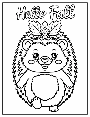 Cute Hedgehog with Autumn Leaves on Its Head Coloring Page for Kids