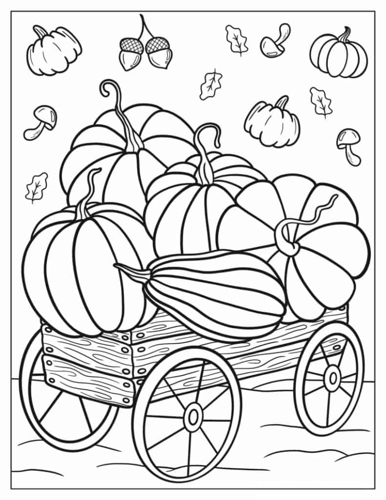Large Pumpkins In Wagon Coloring In For Kids
