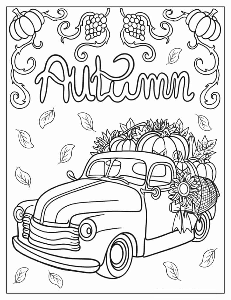 Car Full Of Pumpkin Harvest Coloring Page