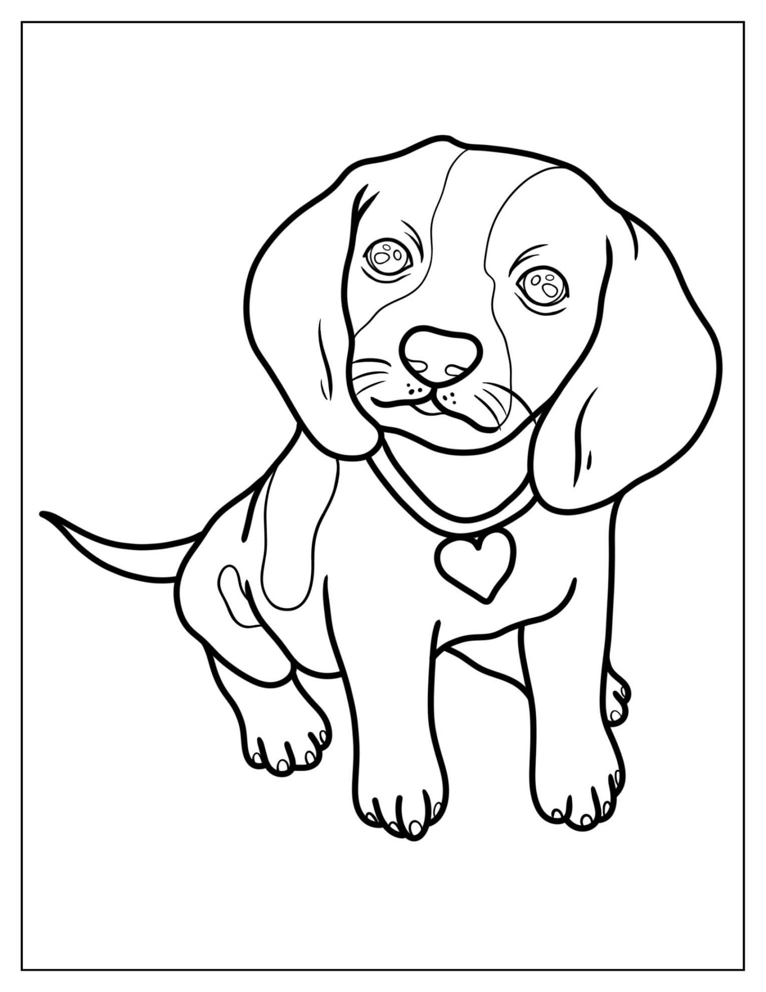 Coloring Page Of Realistic Beagle Puppy With Collar
