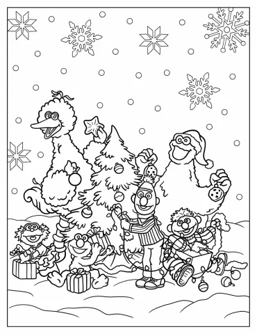 Big Bird, Elmo, Cookie Monster, And Friends Decorating Christmas Tree