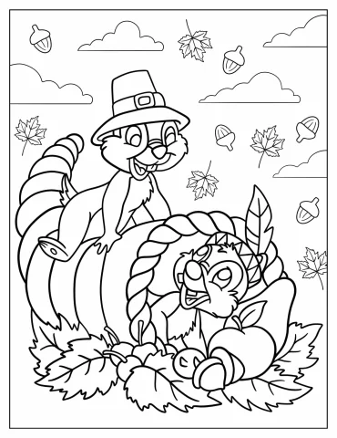 Squirrels Playing With Cornucopia On Thanksgiving