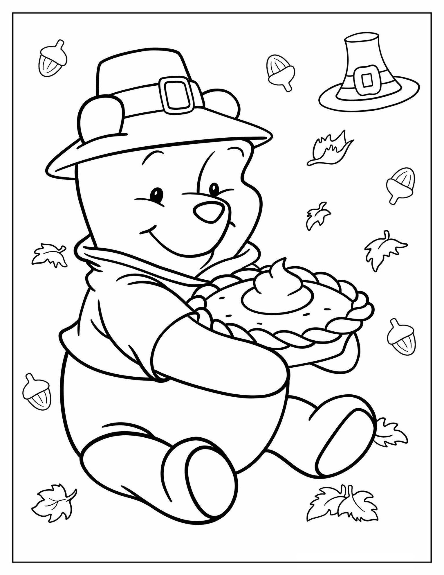 Winnie The Pooh Holding Thanksgiving Pie Coloring In For Kids