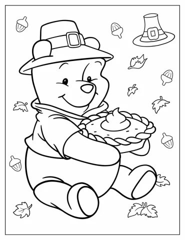 Winnie The Pooh Holding Thanksgiving Pie Coloring In For Kids