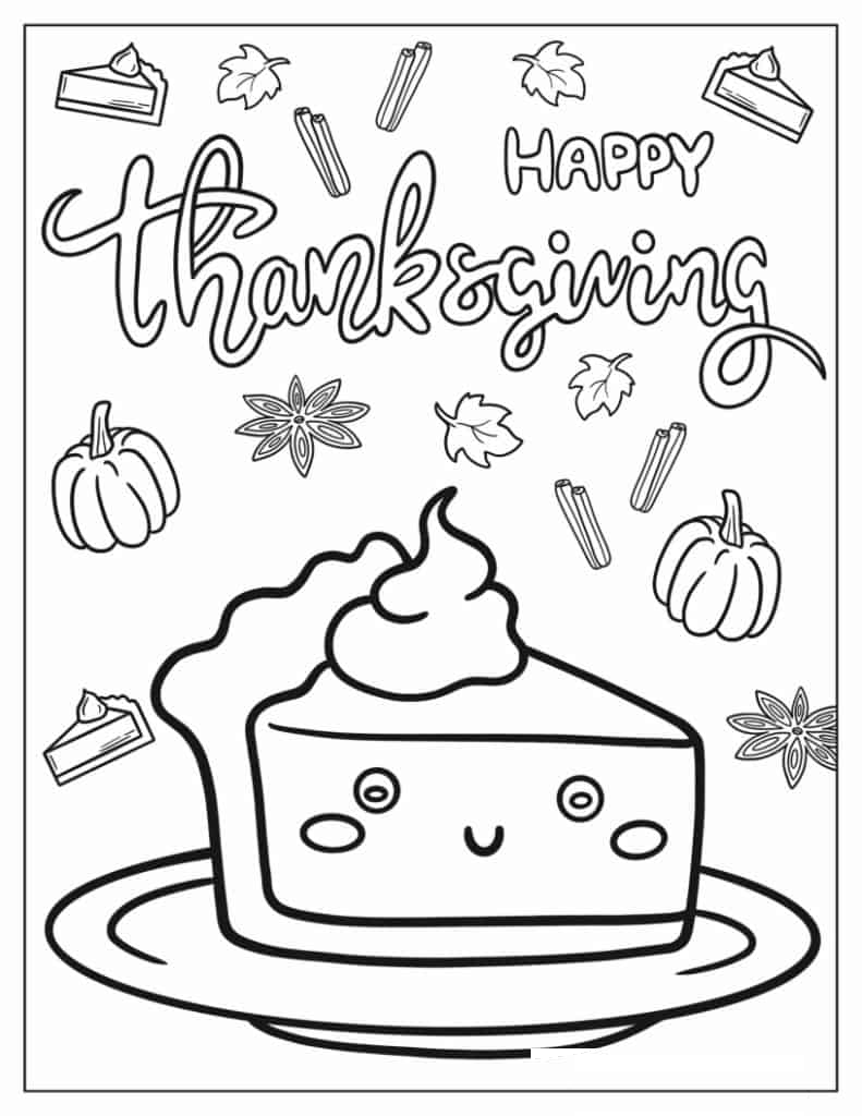 Kawaii Cartoon Pumpkin Pie Slice Coloring Page For Preschoolers