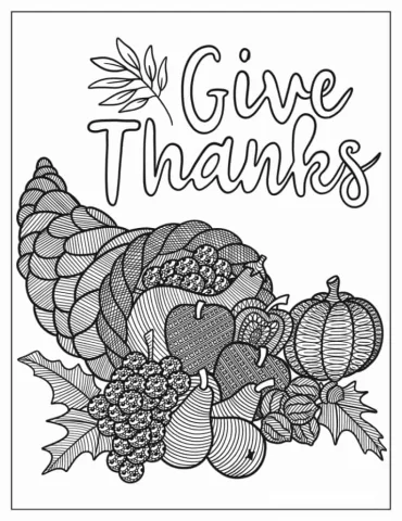 Patterned Thanksgiving Elements Coloring Sheet For Adults