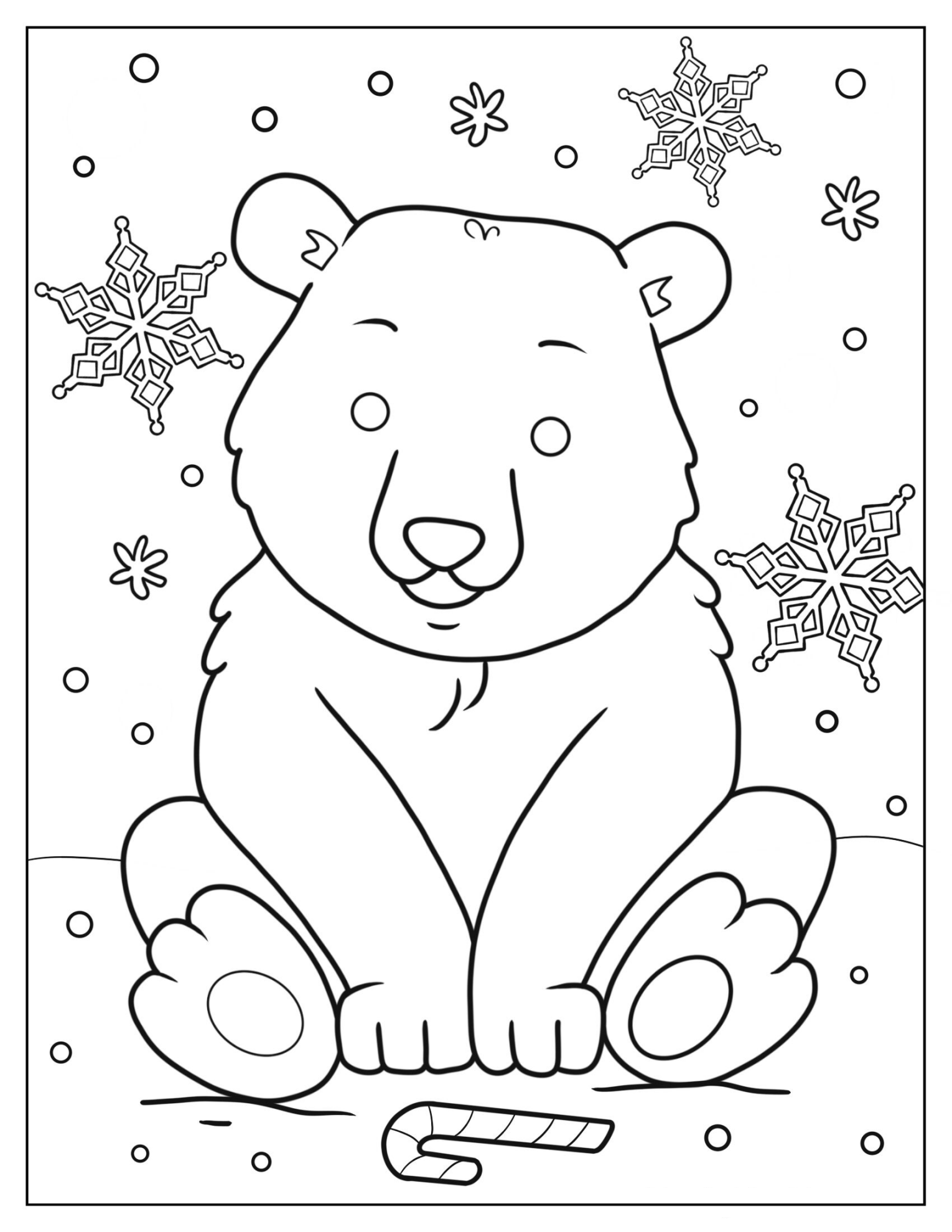 Coloring Sheet Of Polar Bear Cub Playing In Snow