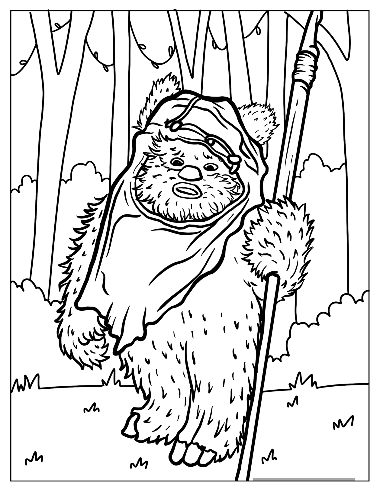 Ewok In The Forest Coloring Page