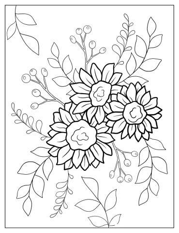 Three Small Sunflowers With Leaves