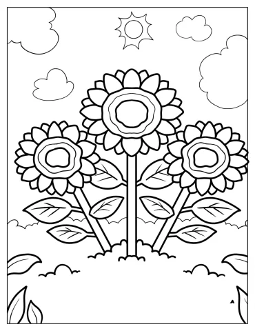 Cartoon Sunflowers In The Sun Coloring Sheet