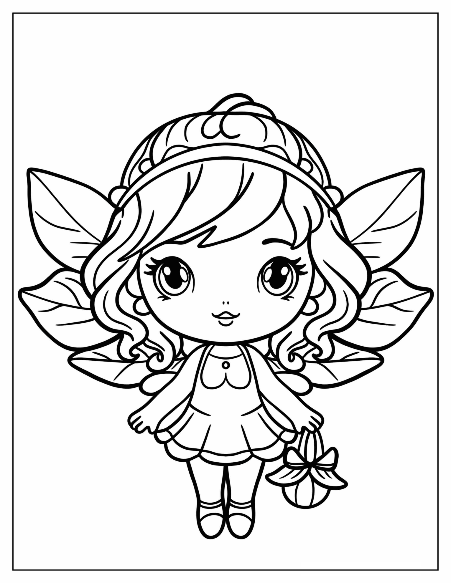 Chibi Fairy Girl Holding Basket Coloring Page