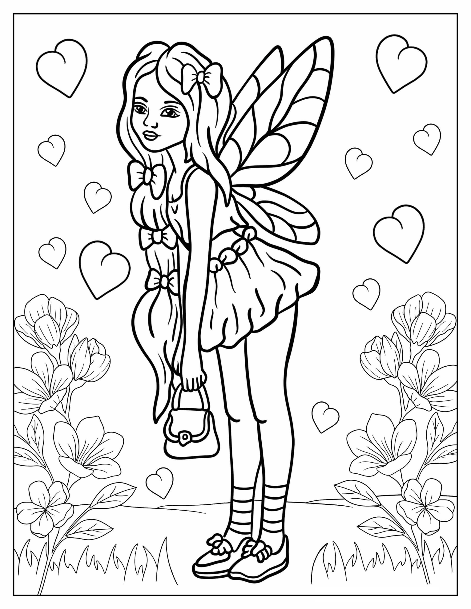 Fairy With Long Hair Full Of Bows Coloring Sheet