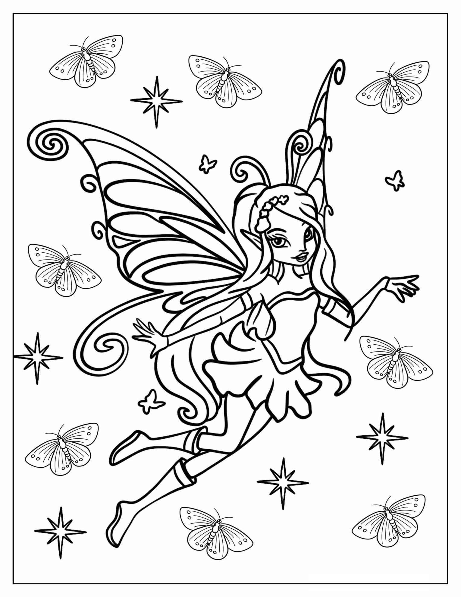 Sassy Fairy Flying In The Air Coloring Page
