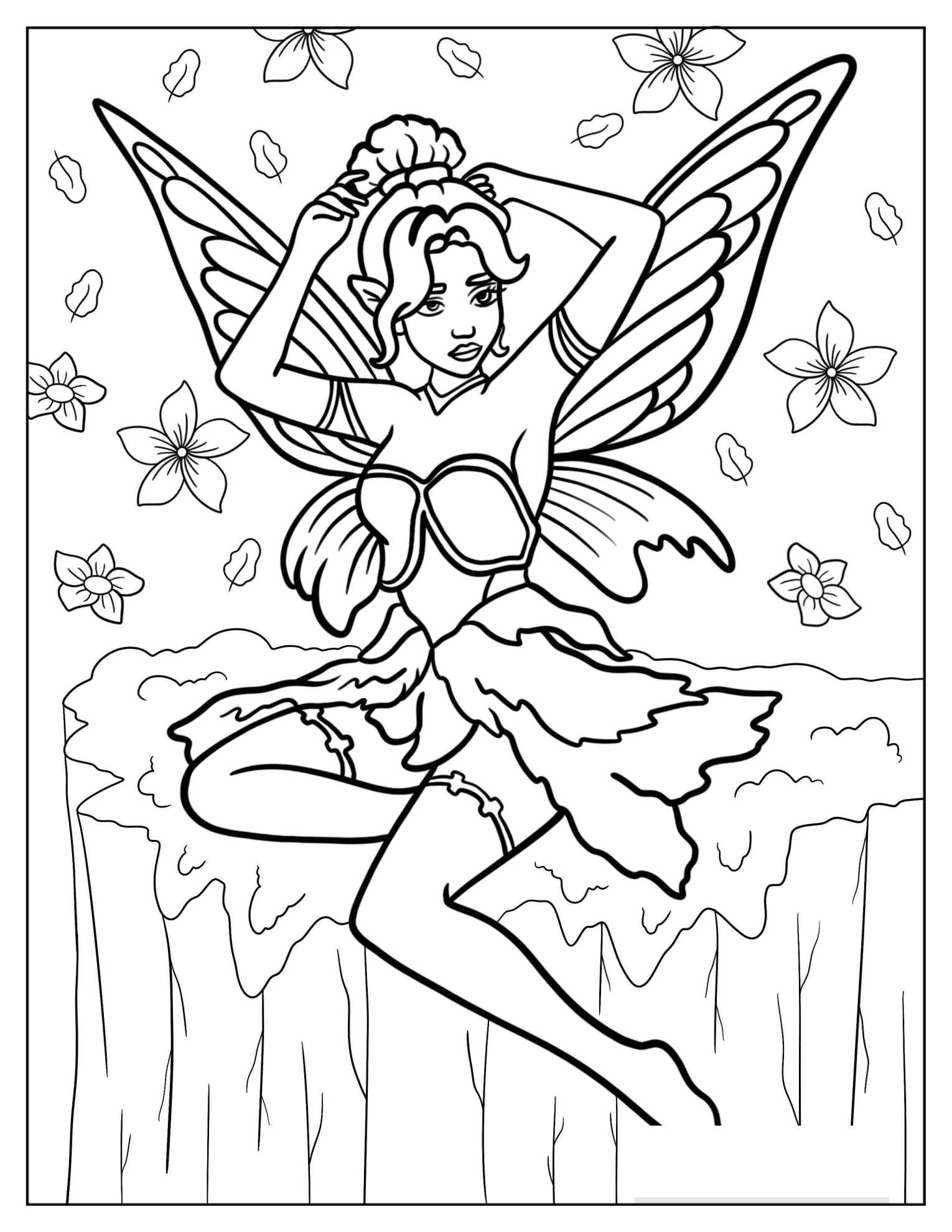 Fairy Fixing Her Hair On A Cliff Coloring Page