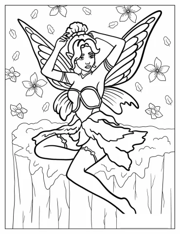 Fairy Fixing Her Hair On A Cliff Coloring Page