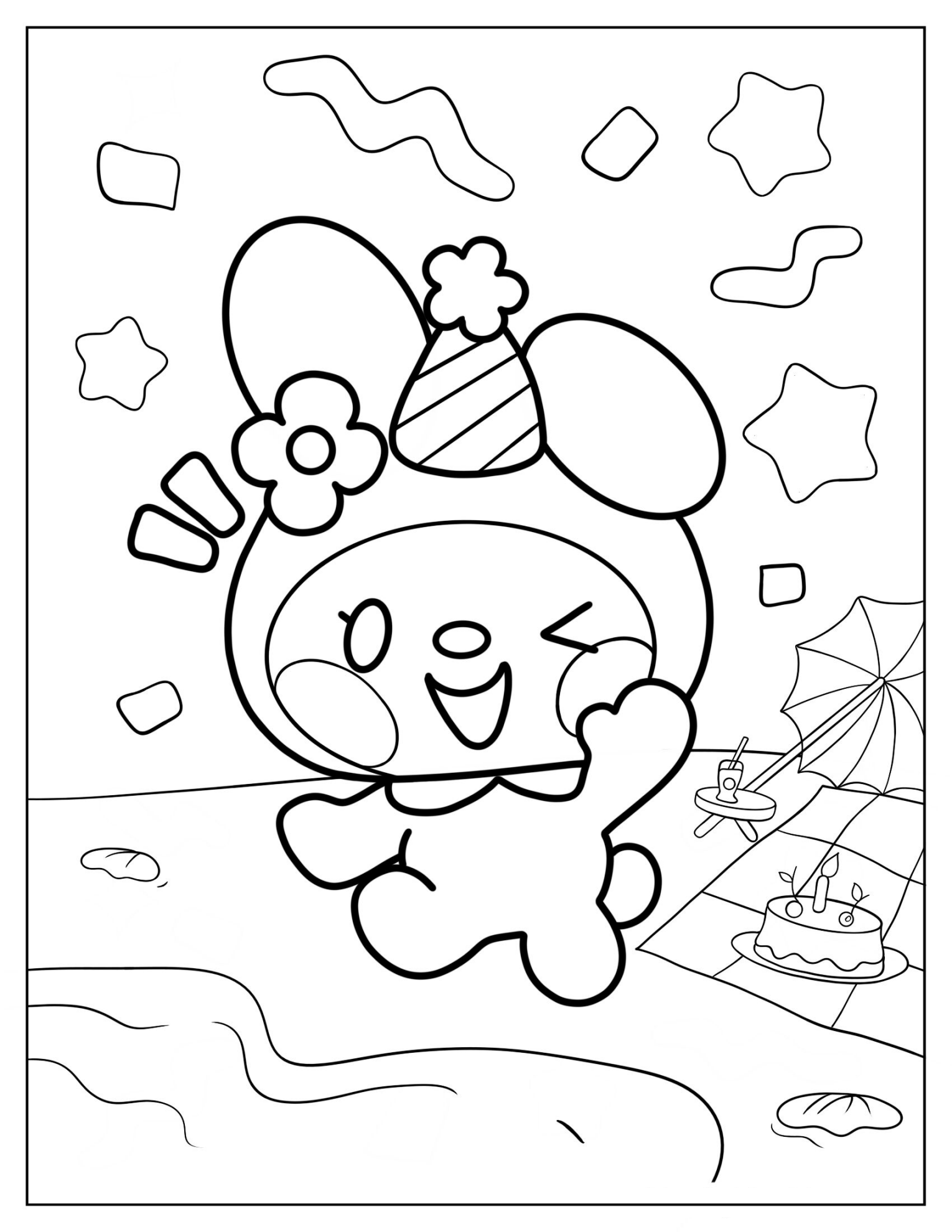 Cute Sanrio My Melody At The Beach Coloring Page