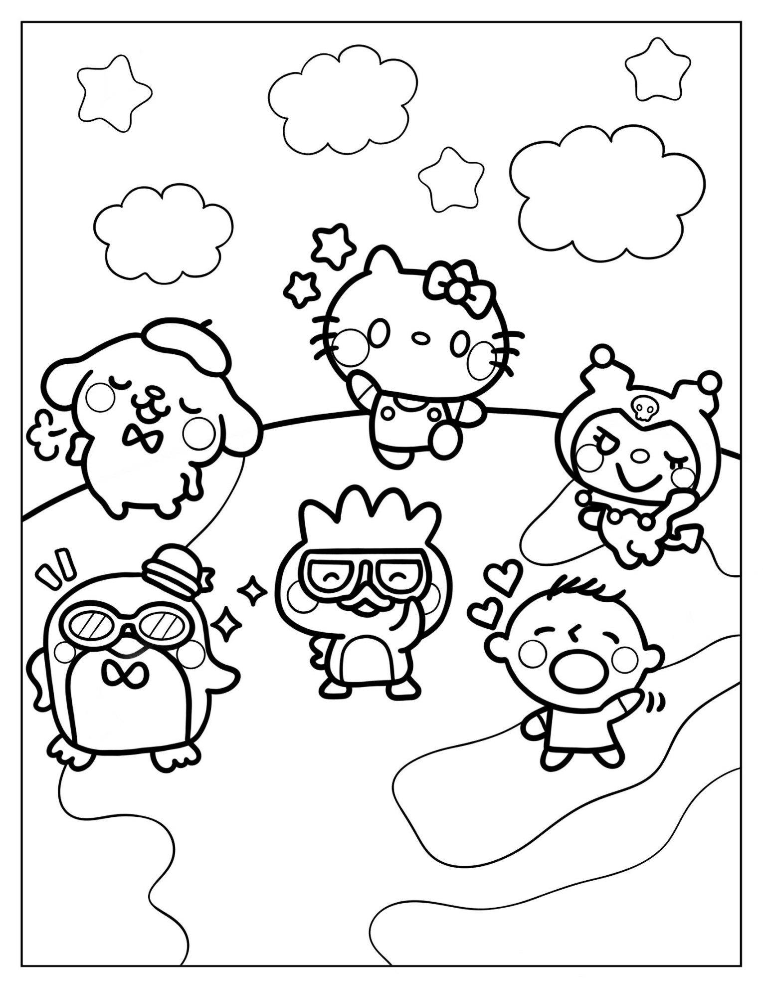 Sanrio Friends Dancing Coloring Page