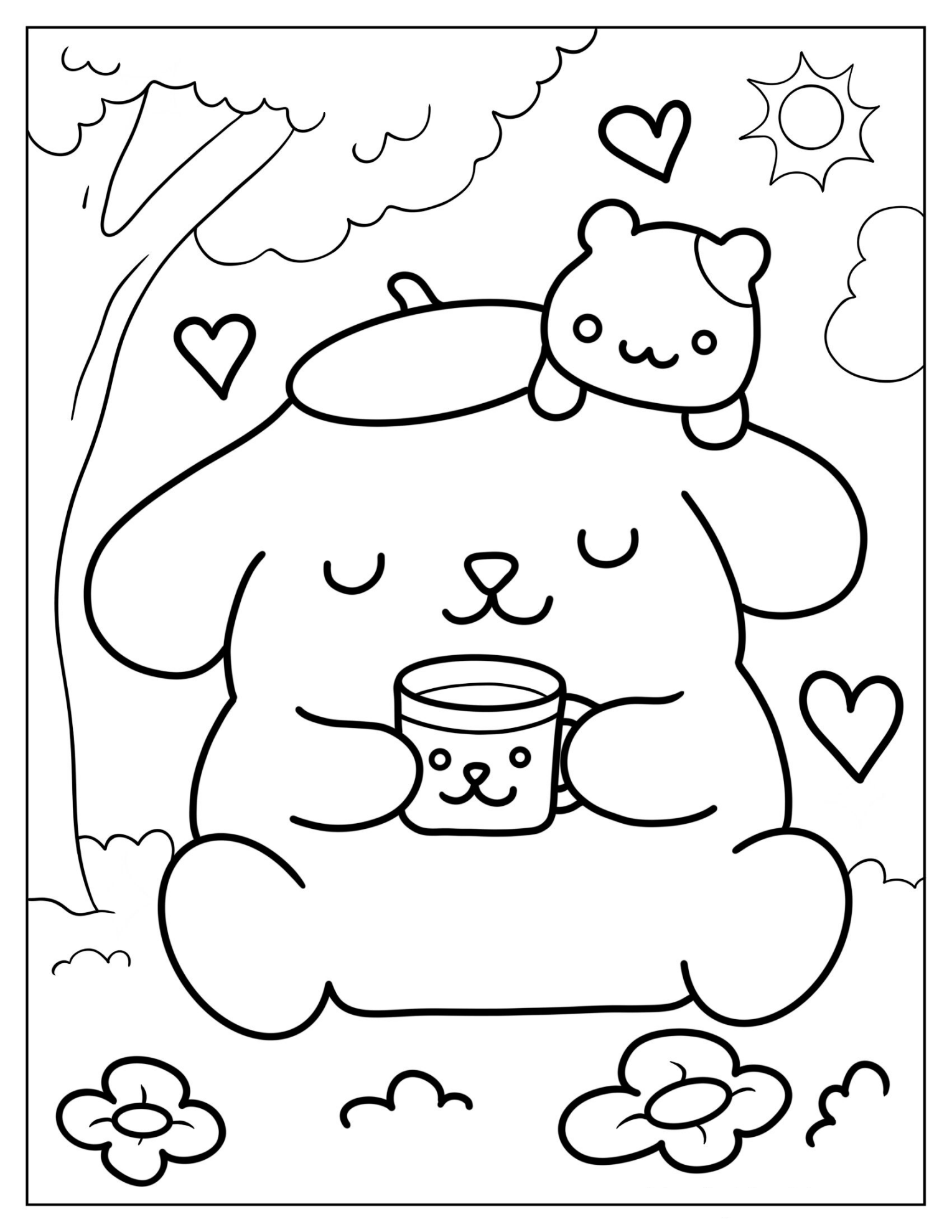 Sanrio Pompompurin Drinking Tea With Muffin