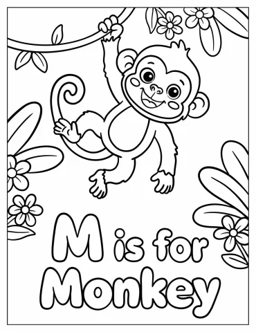M is for Monkey Flashcard Coloring Sheet for Kids