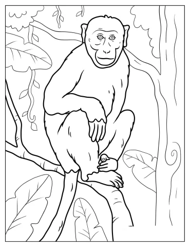 Bonnet Macaque Perched On Branch Coloring Sheet