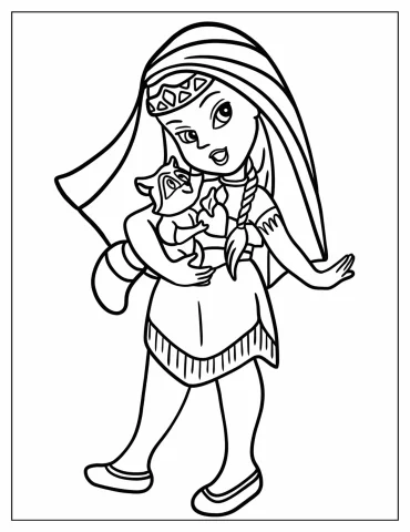 Cute Chibi Pocahontas Coloring Page For Preschoolers