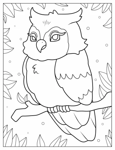 Cute Owl Sitting In Tree During Night