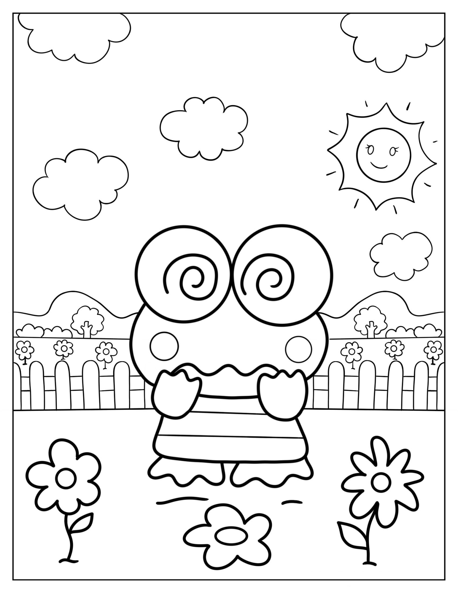 Dizzy Keroppi Standing Under The Sun Coloring Page