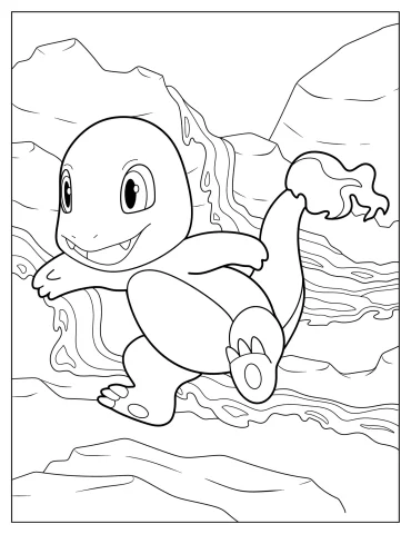 Charmander On Rocks Coloring Page