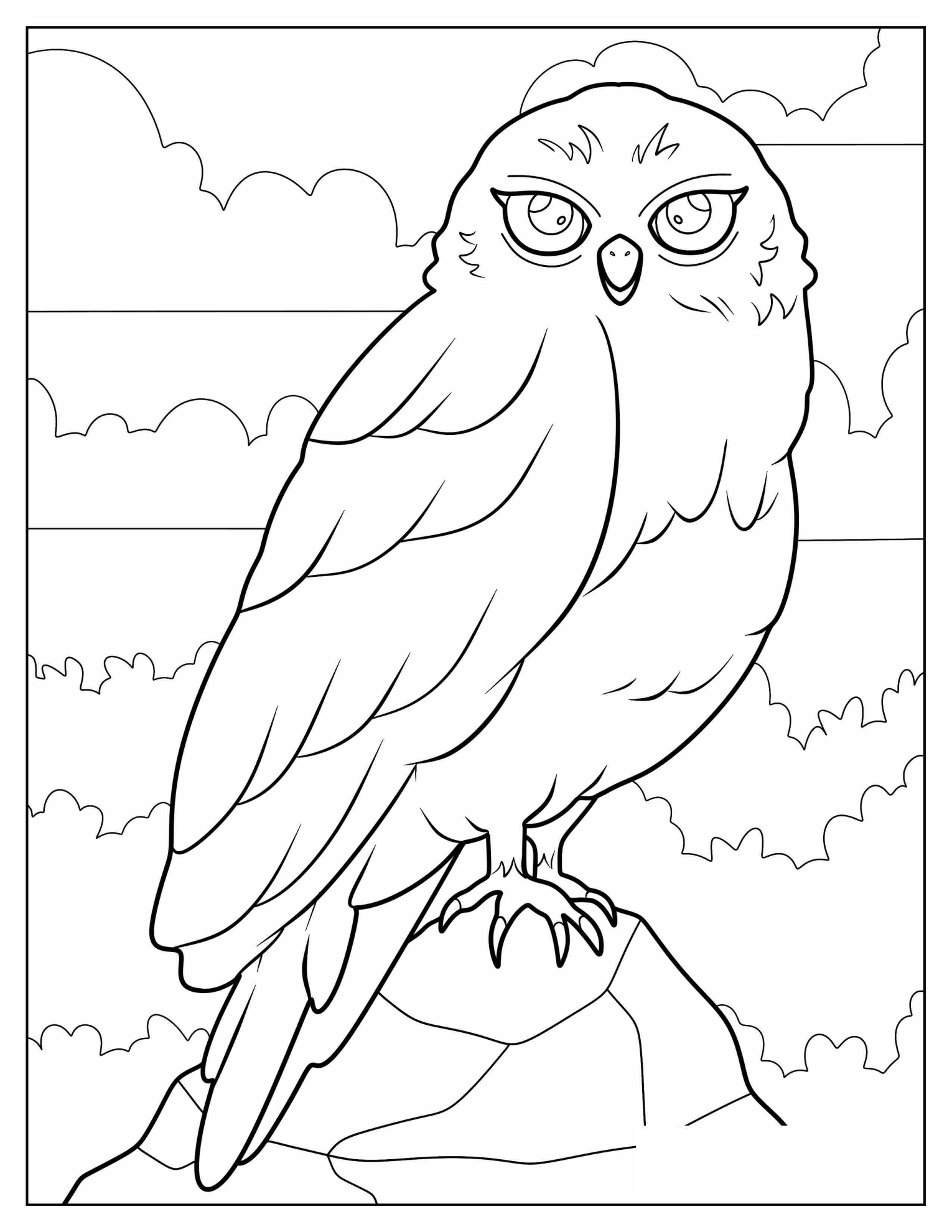 Coloring Sheet Of Owl Sitting On Rock