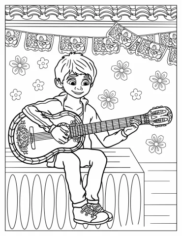 Miguel Playing Guitar On Stage Coloring Sheet