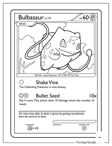 Bulbasaur Pokemon Card Coloring Sheet