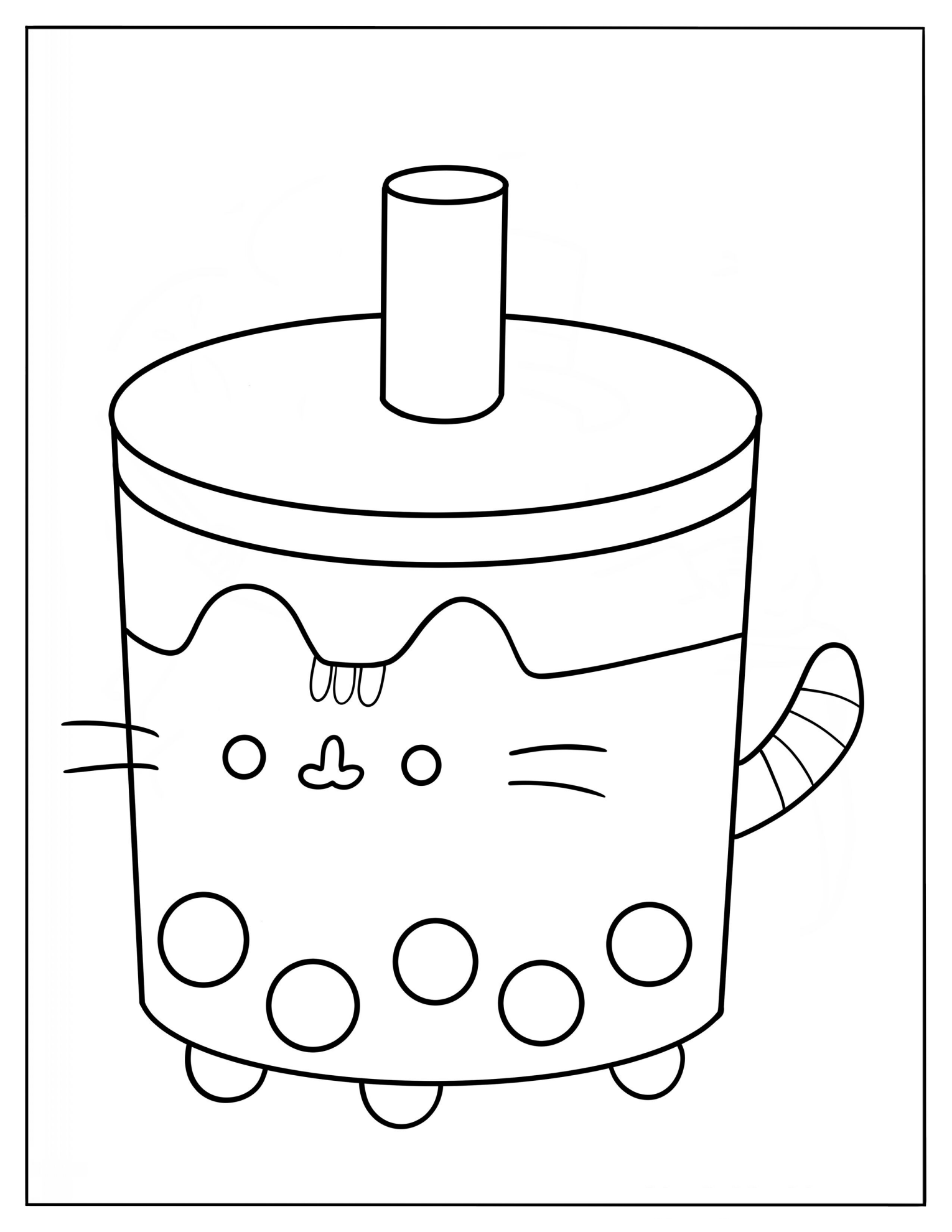 Cat Boba Tea Cup Walking Coloring Page For Kids