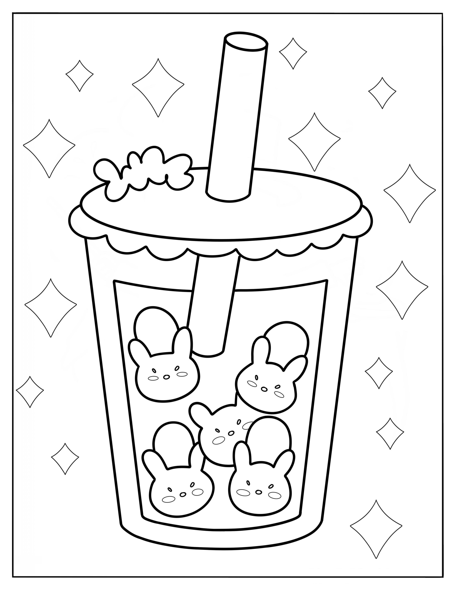 Rabbit Boba Tea Coloring Sheet For Preschoolers