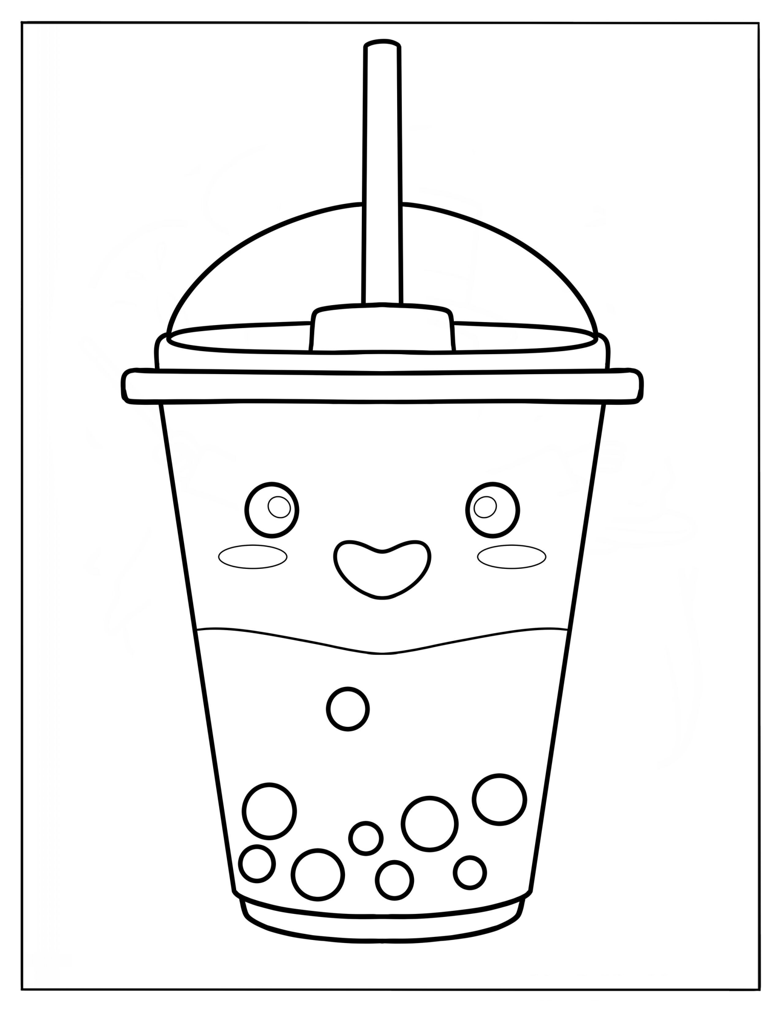 Happy Cartoon Boba Tea Coloring Sheet