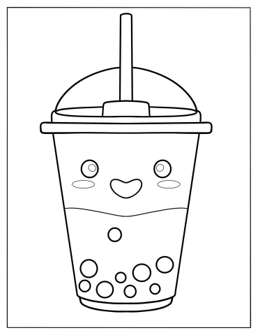 Happy Cartoon Boba Tea Coloring Sheet