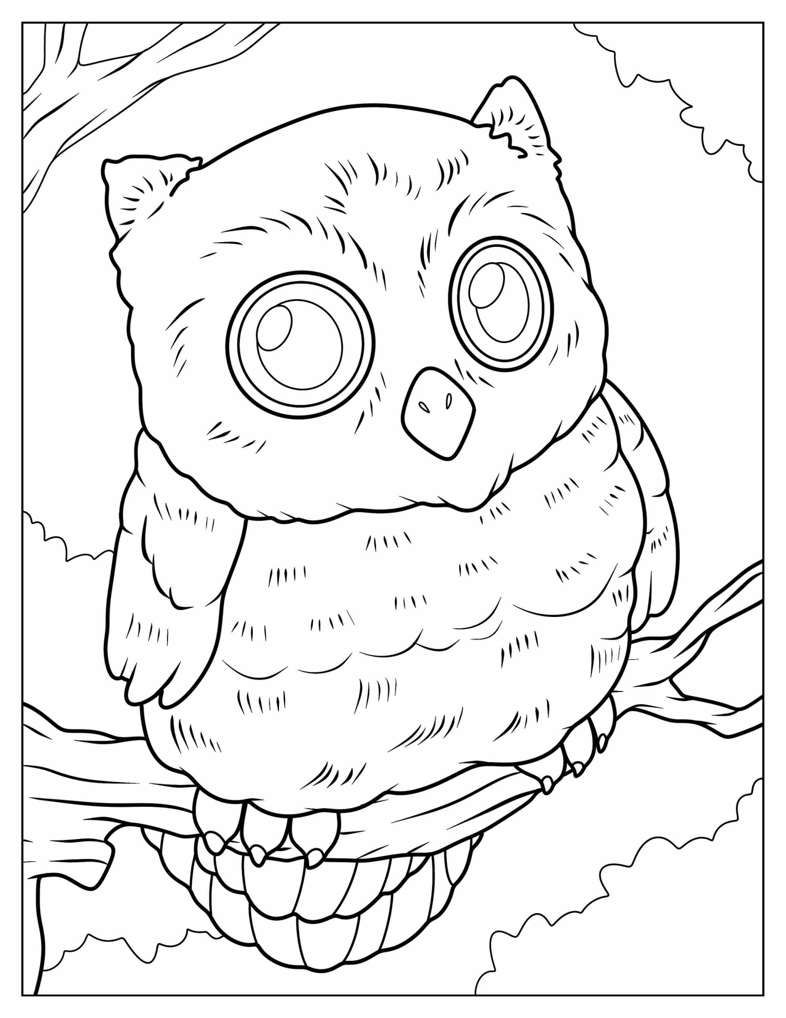 Owl Sitting On Branch With Big Eyes