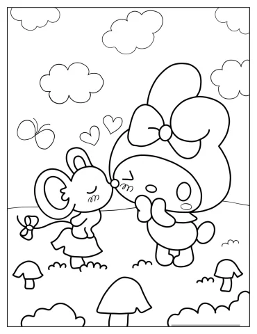 My Melody Getting Kiss From Flat Coloring Page