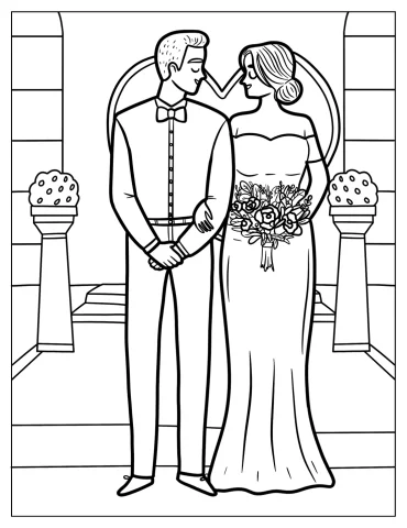 Groom And Bride At The Altar Coloring Sheet