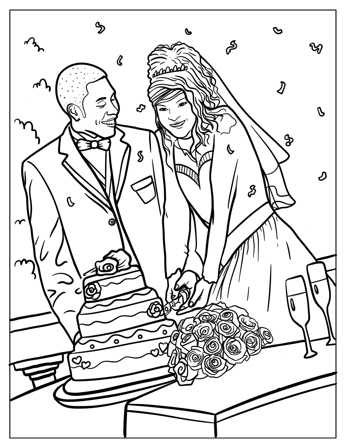 Groom And Bride Slicing Wedding Cake