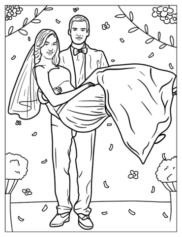 Groom Carrying Bride Coloring Sheet