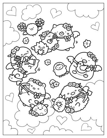 Sumikko Gurashi As Cupids In The Sky Coloring Sheet