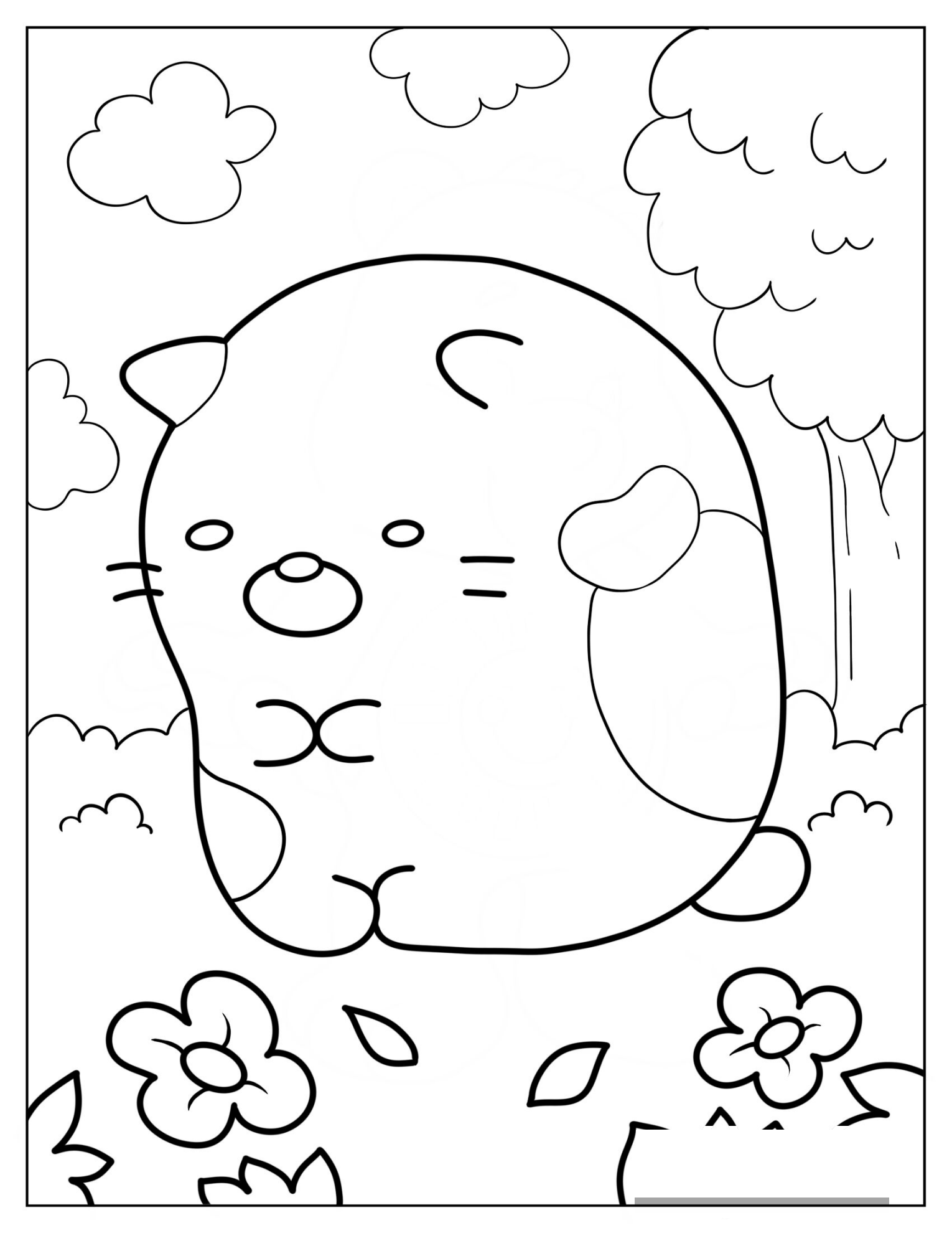 Shy Neko In Forest Coloring Page