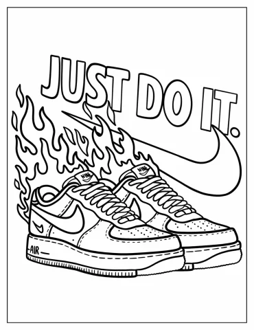 Cool Nike Sneakers with Flames and Just Do It Logo Coloring Page