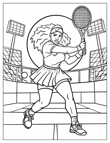 Serena Williams Playing Tennis in Nike Outfit Coloring Sheet