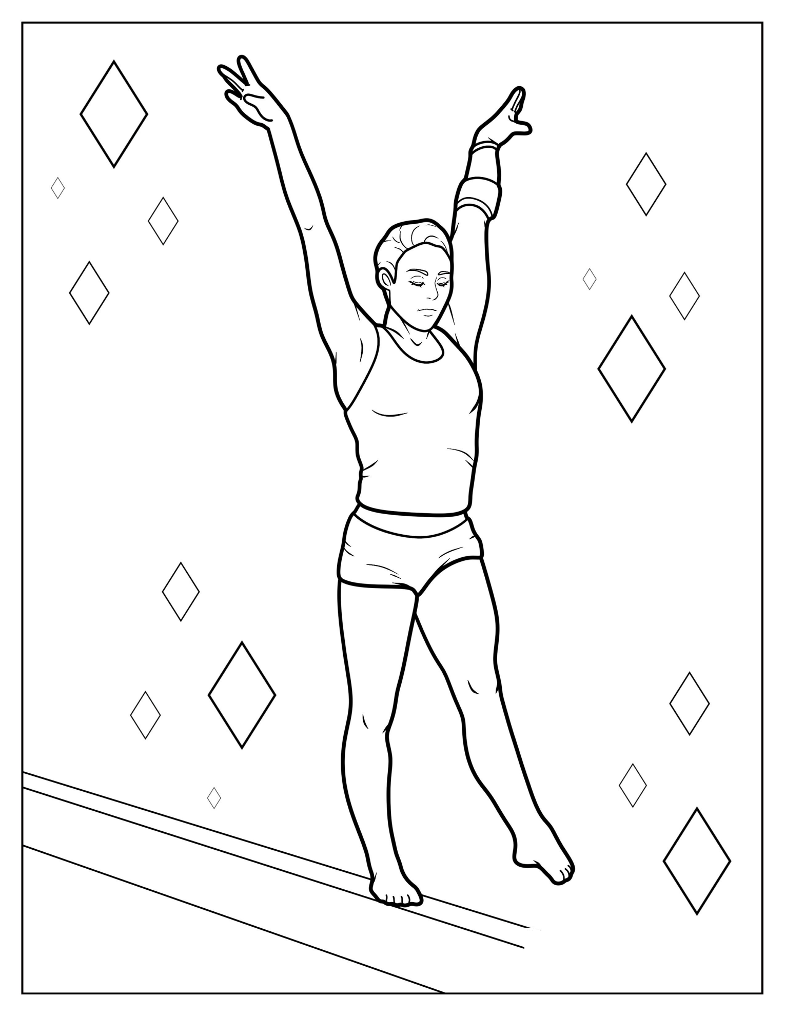 Realistic Gymnast On Balance Beam Coloring Page